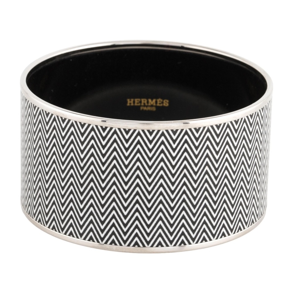 Hermes Black and White Chevron Extra Wide Bangle